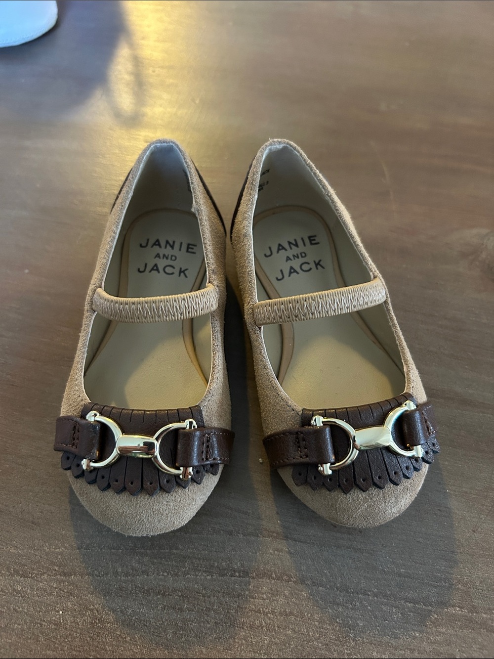 New Janie and Jack Tan and Brown Girls' Mary Jane Flats with Fringe sz 5